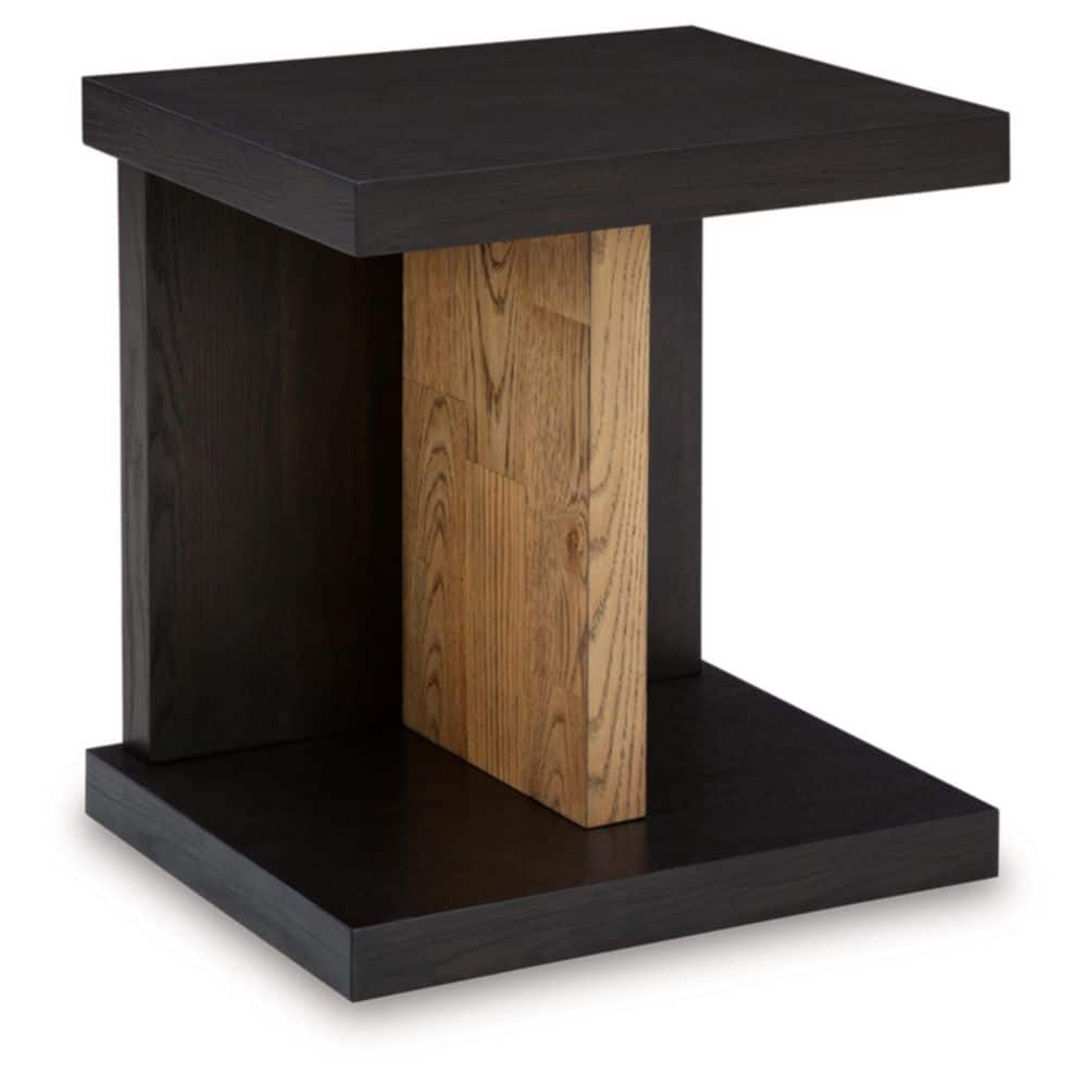 Dark Brown Rectangular Wood and Metal End Table with Storage