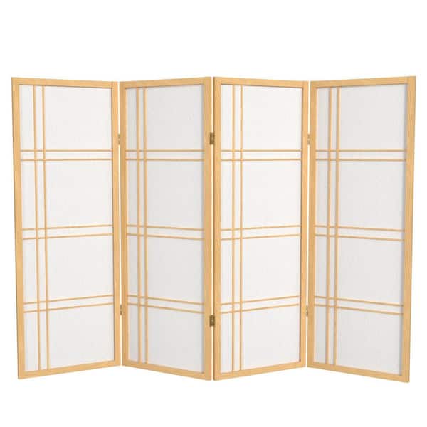 RED LANTERN 4 ft. Short Double Cross Shoji Screen - Natural - 4 Panels