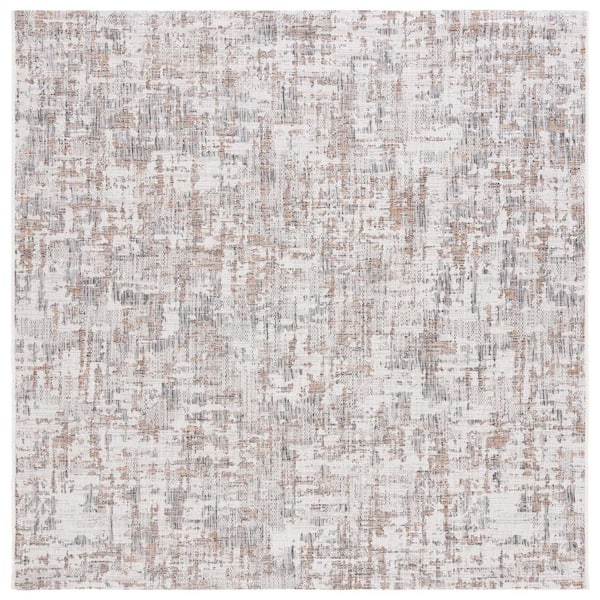Courtyard Ivory/Dark Gray Brown 7 ft. x 7 ft. 2-Toned Marle Indoor/Outdoor Square Area Rug