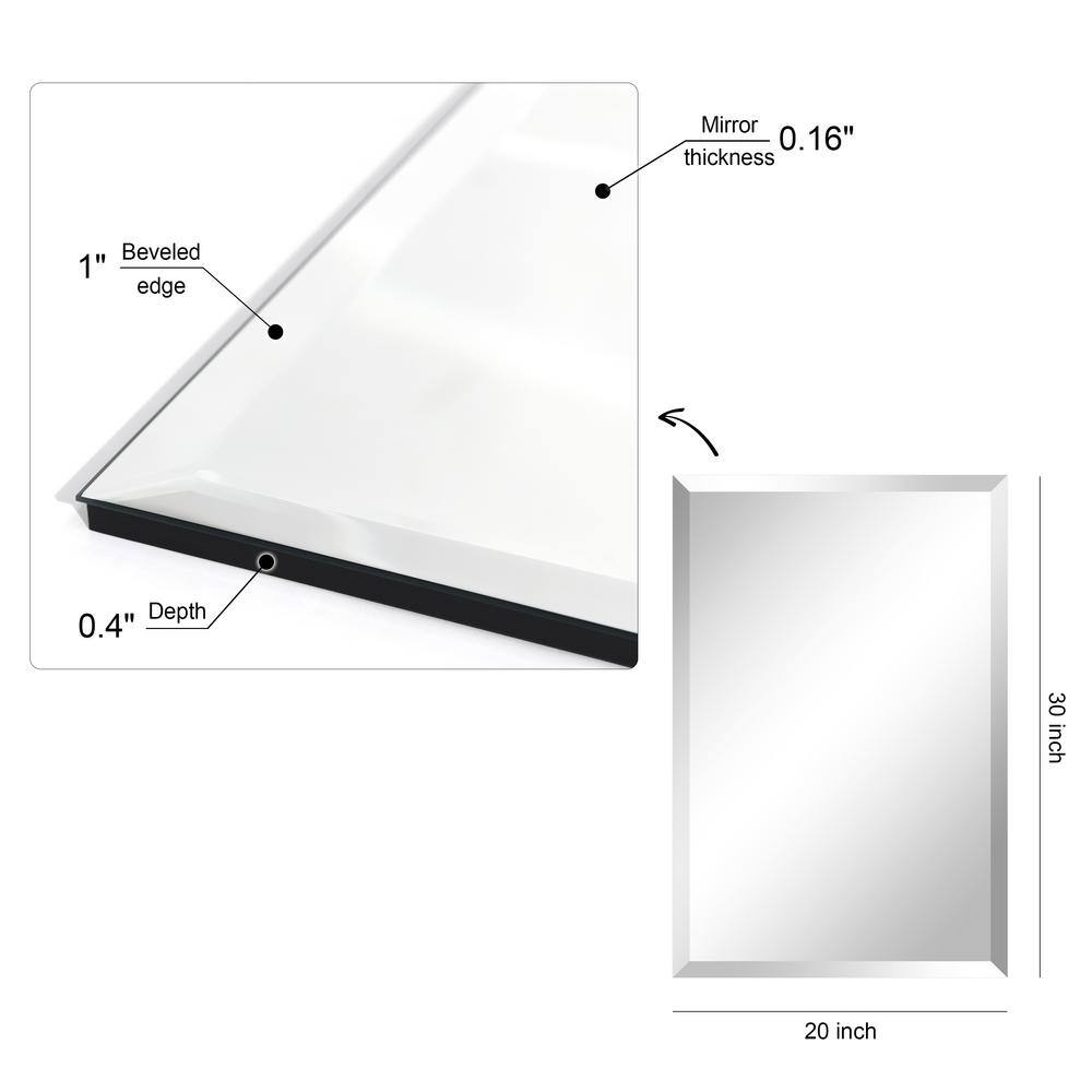 20" x 30" Frameless Rectangular Beveled Wall Mirror