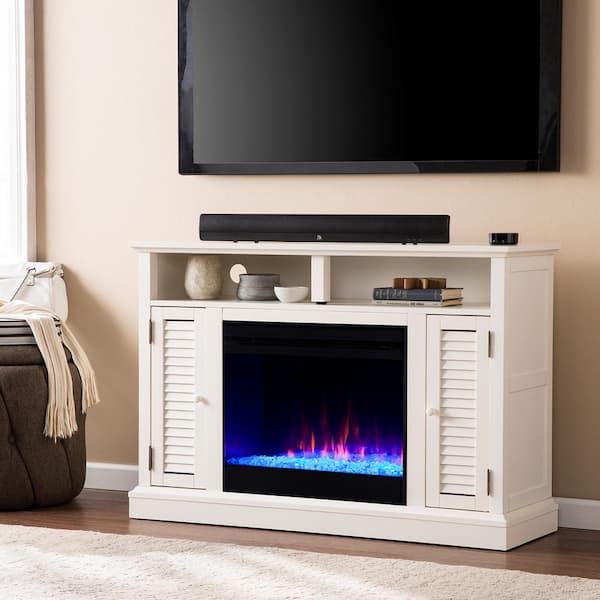 Electric Fireplace Tv Stand, Antique White Corner Tv Stand With Fireplace