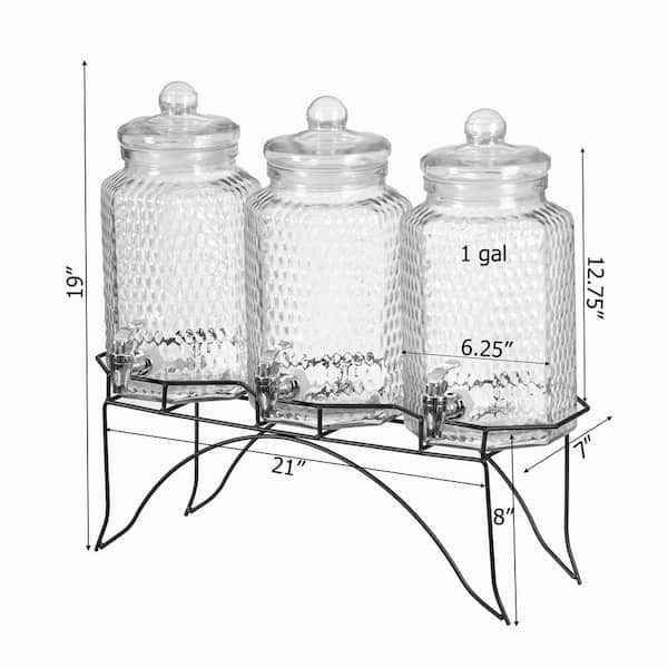 Basicwise 3-Piece Glass Drink Dispenser Set with Metal Stand and  Stainless-Steel Spigot - Beverage Dispensers for Lemonade, Juice QI004714 -  The Home Depot