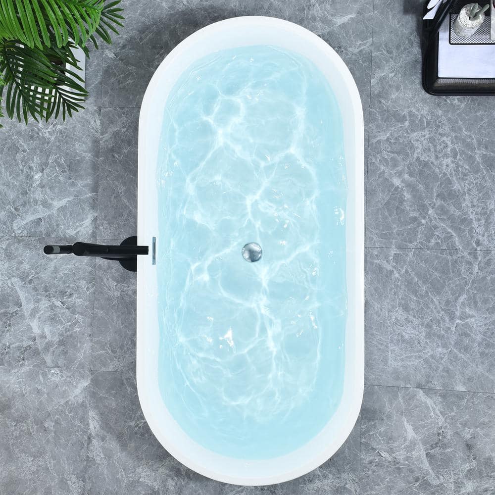 Szany 67'' Gray Freestanding Acrylic Soaking Bathtub