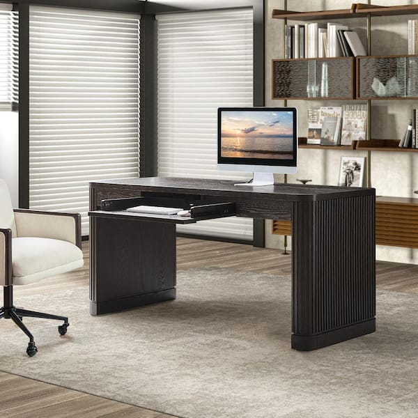 JAYDEN CREATION Aurea 60 in. Charcoal Solid Wood Base Fluted Desk