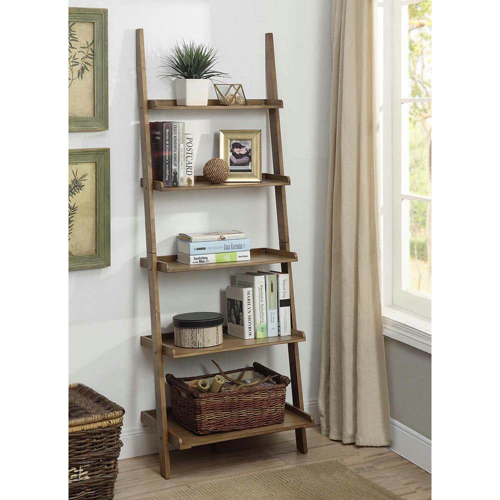 Elegant Black Wood 5-Shelf Ladder Bookcase