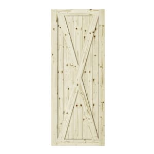 33 in. x 84 in. Station X-Brace Unfinished Knotty Pine Interior Barn Door Slab