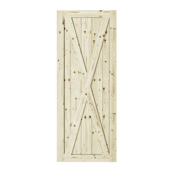 Colonial Elegance 33 in. x 84 in. Station X-Brace Unfinished Knotty Pine Interior Barn Door Slab