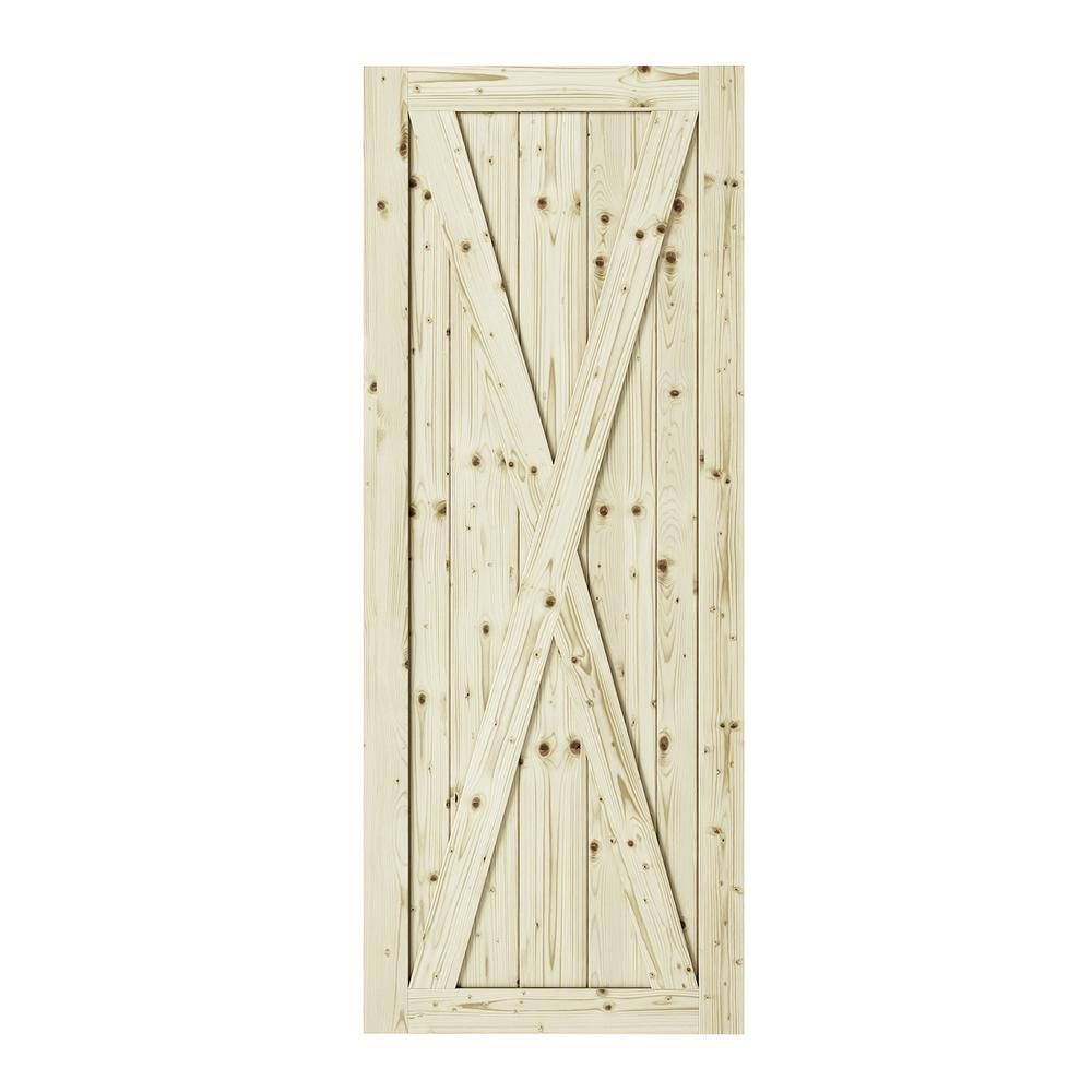42 in. x 84 in. Station X-Brace Unfinished Knotty Pine Interior Barn Door S