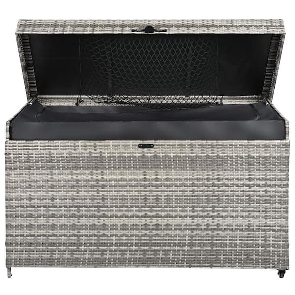 200 Gallon Wicker Outdoor All-Weather Deck Box with Wheels, Grey