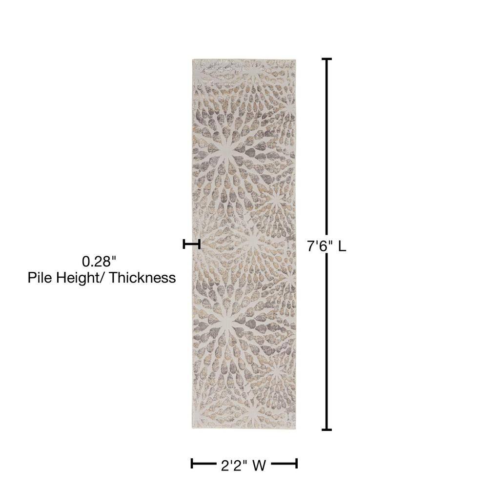Elegant Ivory Abstract Hand-Knotted Viscose Runner Rug