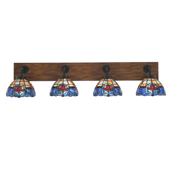 Unbranded Kirby 37.5 in. 4 Light Black and Painted Wood-look Vanity Light with 7 in. Sierra Art Glass Shades No Bulbs Included