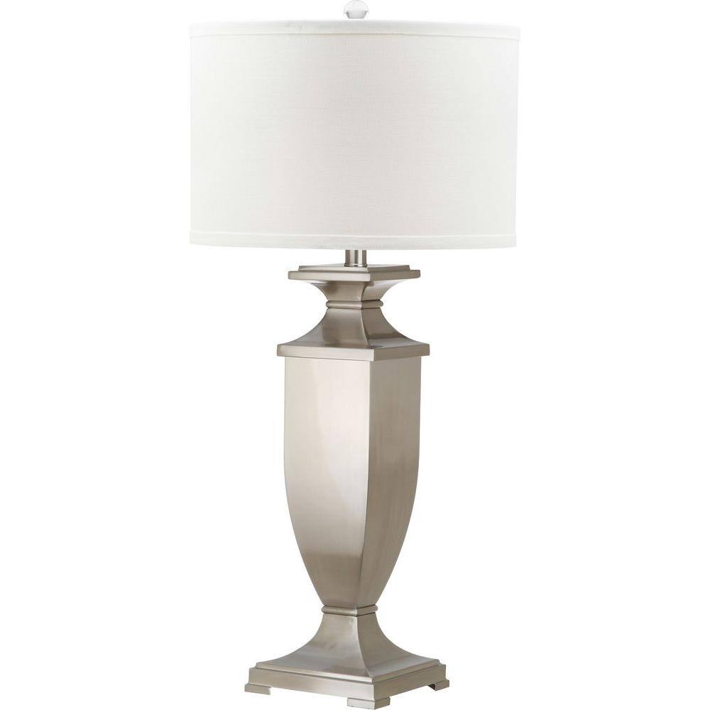 Ambler Set of 2 Nickel Table Lamps with White Cotton Drum Shades