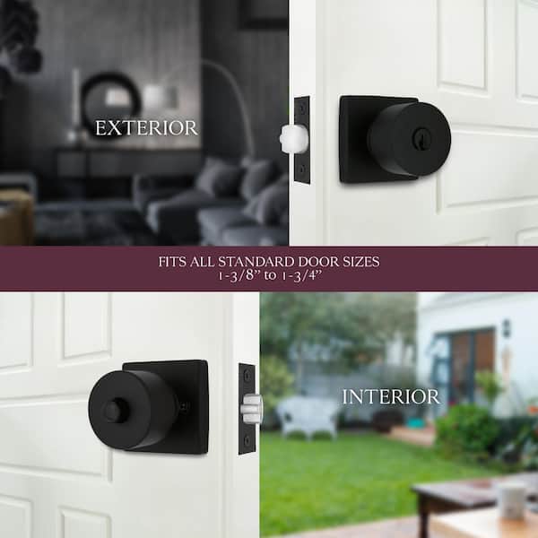 Ridgeway Matte Black Keyed Entry Door Knob with Square Rose Featuring Dual Keyway