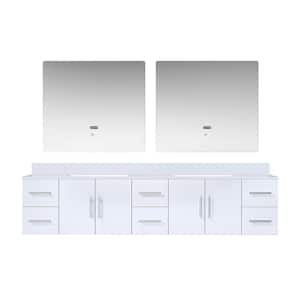 Geneva 84 in. W x 22 in. D Glossy White Double Bath Vanity, Cultured Marble Top, and 36 in. LED Mirrors