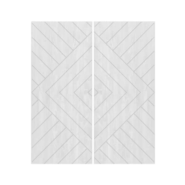 CALHOME 84 in. x 96 in. Hollow Core White Stained Pine Wood Interior Double Sliding Closet Doors