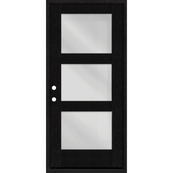 Steves & Sons Regency 32 in. x 80 in. Modern 3Lite Equal Clear Glass RHIS Onyx Stain Mahogany Fiberglass Prehung Front Door
