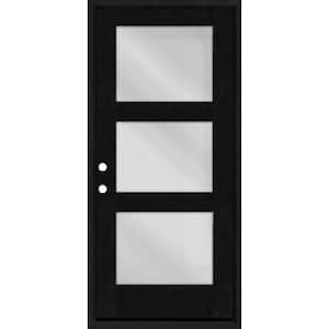 Regency 30 in. x 80 in. Modern 3-Lite Equal Clear Glass RHIS Onyx Stain Mahogany Fiberglass Prehung Front Door