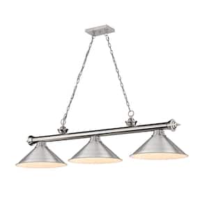 Cordon 3-Light Brushed Nickel Plus Metal Brushed Nickel Shade Billiard Light with No Bulbs Included