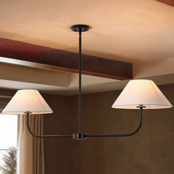 Remy 2-Light Modern Matte Black Linear Cone Fabric Large Pendant Light for Kitchen Island