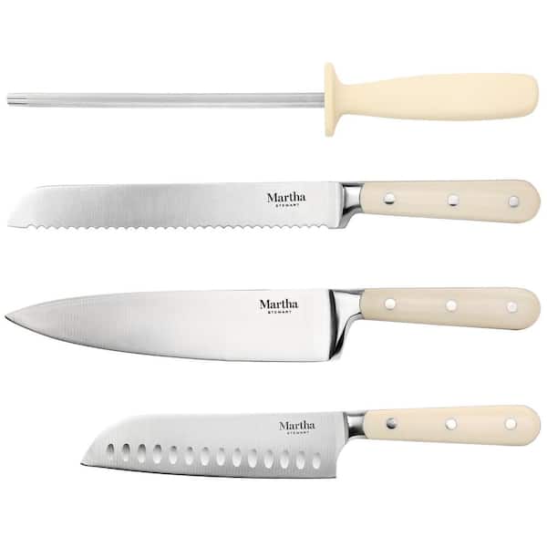 KitchenCraft Lovello Retro 5-Piece Stainless Steel Knife Set and Knife  Block – Vanilla Cream