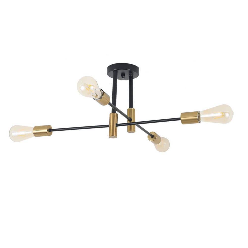4-Light Modern Industrial Black and Gold Sputnik Chandelier without Shade price history on PriceWatchPro