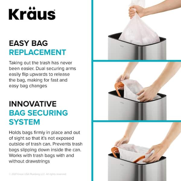 Kraus 13-Gallons Stainless Steel Metal Touchless Kitchen Trash Can with Lid  Indoor in the Trash Cans department at