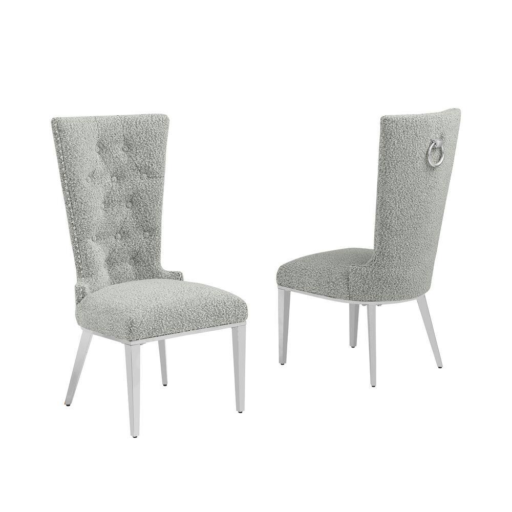 Rich Gray Boucle Fabric Side Chair with Silver Metal Legs