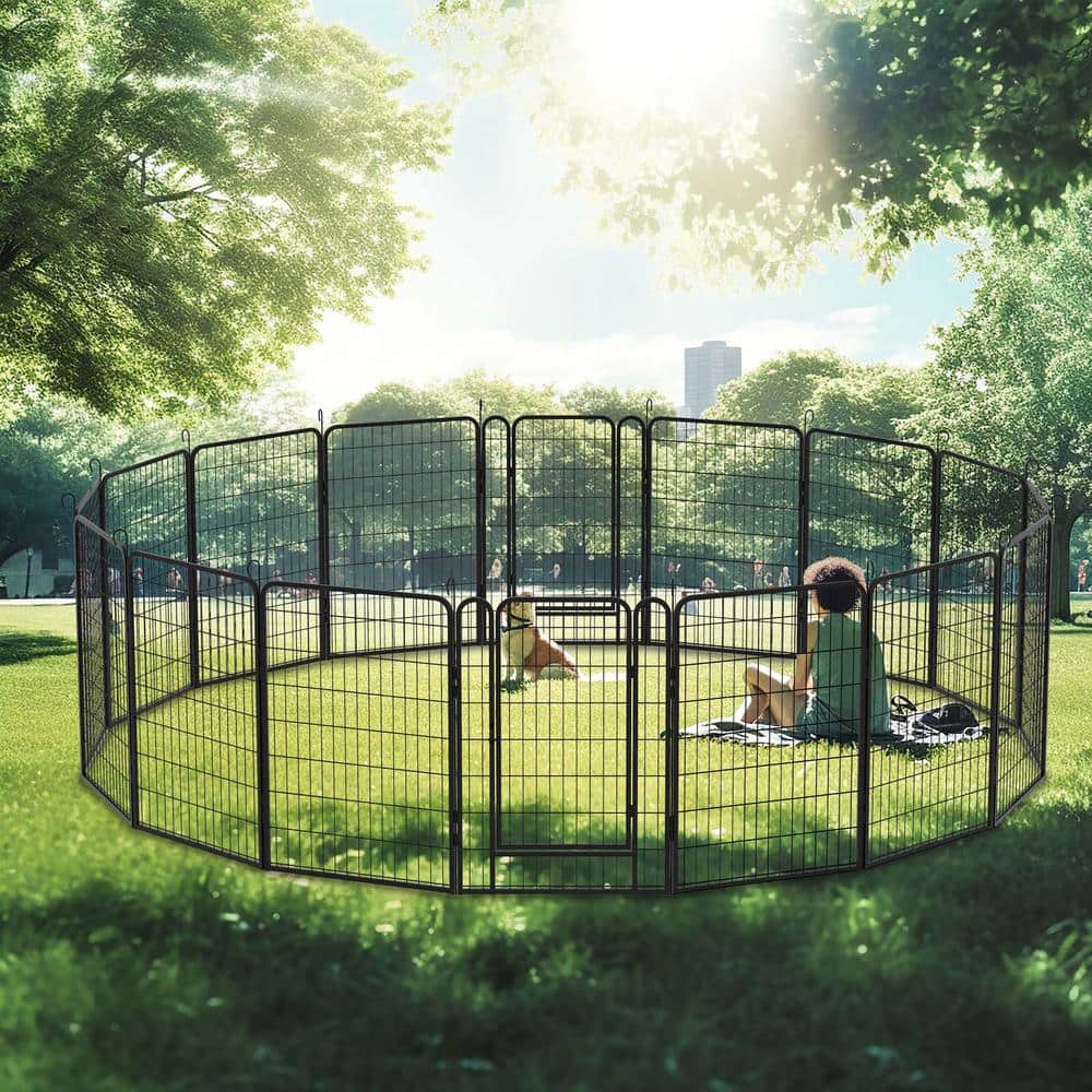16 Panels Metal Indoor/Outdoor Pet Fence Playpen Kit Heavy Duty Pet Dog ...