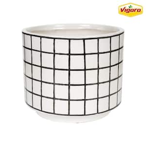 8 in. Westerly Small White/Black Grid Ceramic Pot (8 in. D x 6.7 in. H)