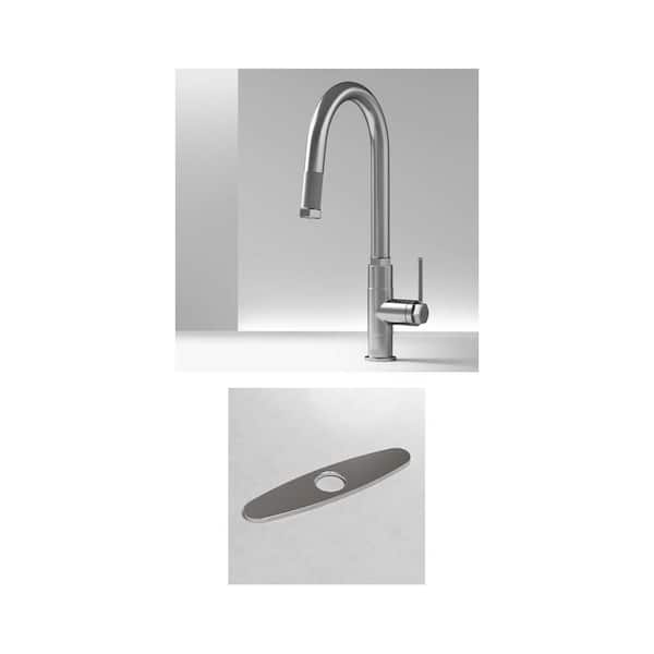 Hart Arched Single Handle Pull-Down Faucet with 10 in. Kitchen Sink Hole Cover Deck Plate in Stainless Steel