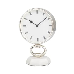 6 in. x 10 in. Silver Stainless Steel Analog Clock with Marble Base