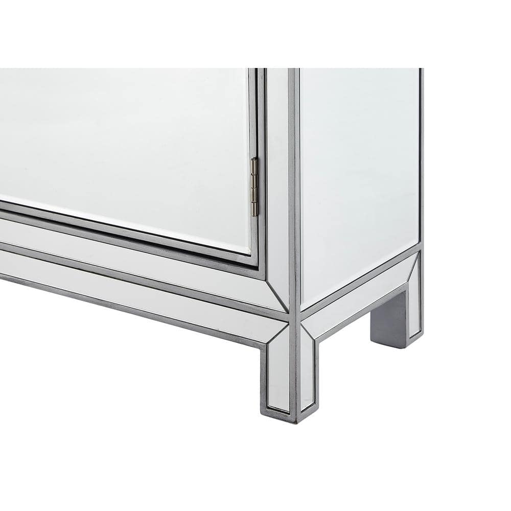 Contemporary 2-Drawer Antique Silver Mirror Nightstand with Crystal Knobs - 38x12x32