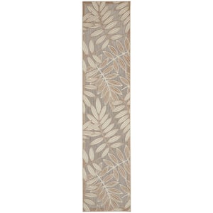 Aloha Natural 2 ft. x 10 ft. Kitchen Runner Floral Modern Indoor/Outdoor Patio Area Rug