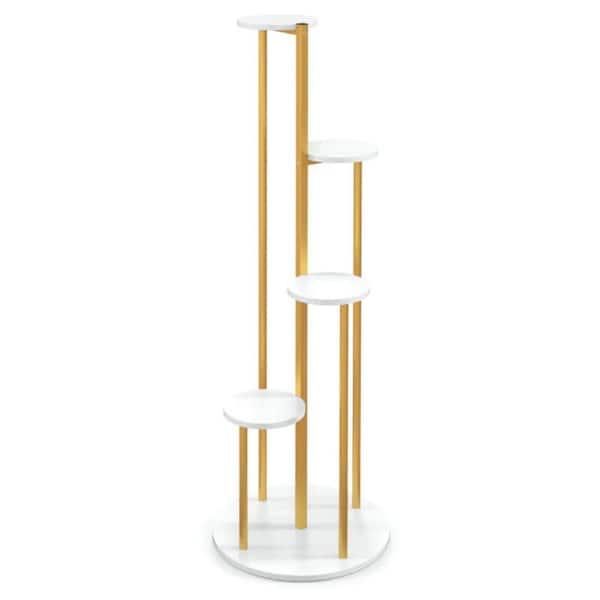 Cubilan Outdoor Metal Plant Stand Corner Plant Shelf for Potted Plant with Golden Metal Frame-49.5 in. Kits and Accessories