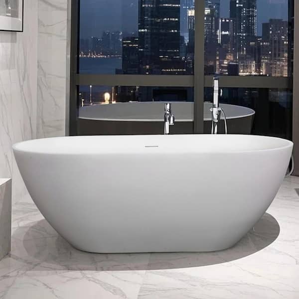 69.24 in. x 29.54 in. Freestanding Stone Resin Solid Surface Soaking Bathtub with Drain and Overflow in Matte White