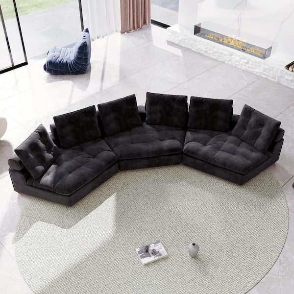 130 in. Square Arm Rectangle 3-Seater Frosted Velvet Free Modular Sectional Sofa in Gray