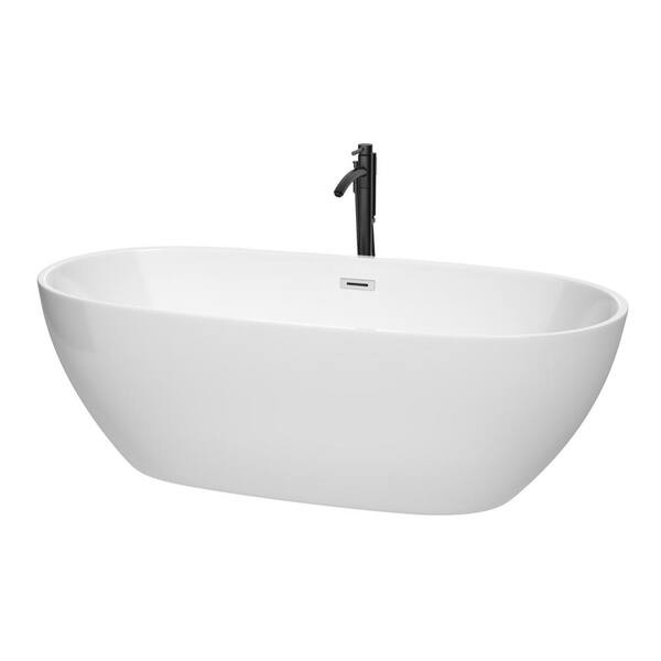 Wyndham Collection Juno 71 in. Acrylic Flatbottom Bathtub in White with Polished Chrome Trim and Matte Black Faucet