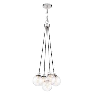 Que 40 Watt 5-Light Chrome Finish Dining/Kitchen Island Pendant Light w/ Seeded Glass Shade, No Bulbs Included