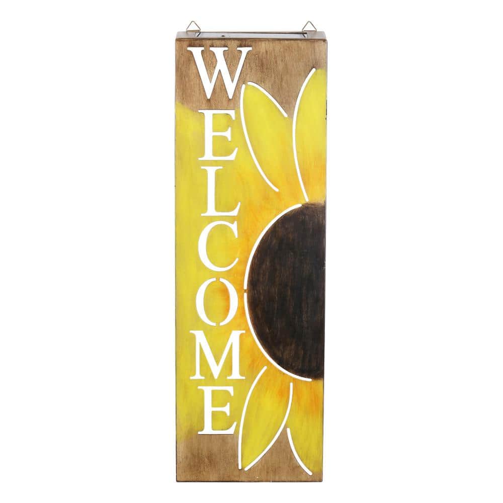 Solar Metal Sunflower Welcome Sign with LED Lights