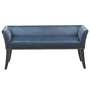 Antonio Blue Flared Arms Accent Bench 23 in. H x 49.5 in. W x 19.25 in. D