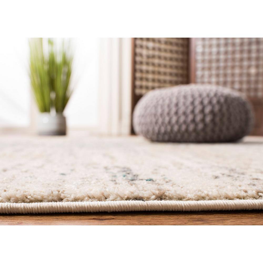 Elsdon 9' Round Grey Floral Synthetic Area Rug