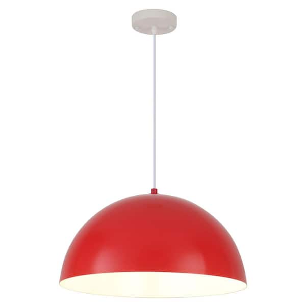 1-Light Red Dome Foyer Pendant Light Hanging Ceiling Chandelier Light with Metal Cover for Kitchen Island