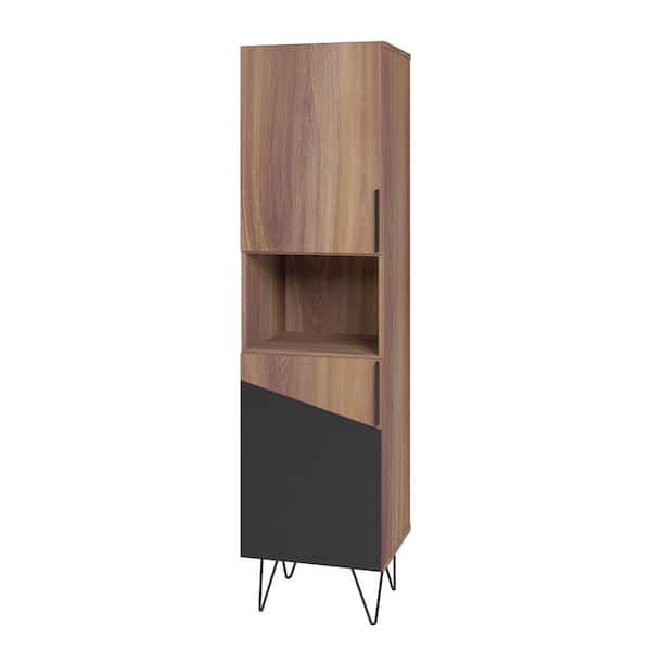 5 Shelf Narrow Bookcase Cabinet, Narrow Black Bookcase With Doors
