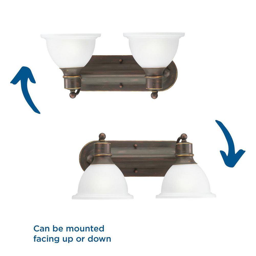 Antique Bronze 2-Light Wall Sconce with White Etched Glass Shades