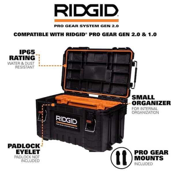 RIDGID Coffre à outils mobile professionnel à roulettes, 22 po, noir