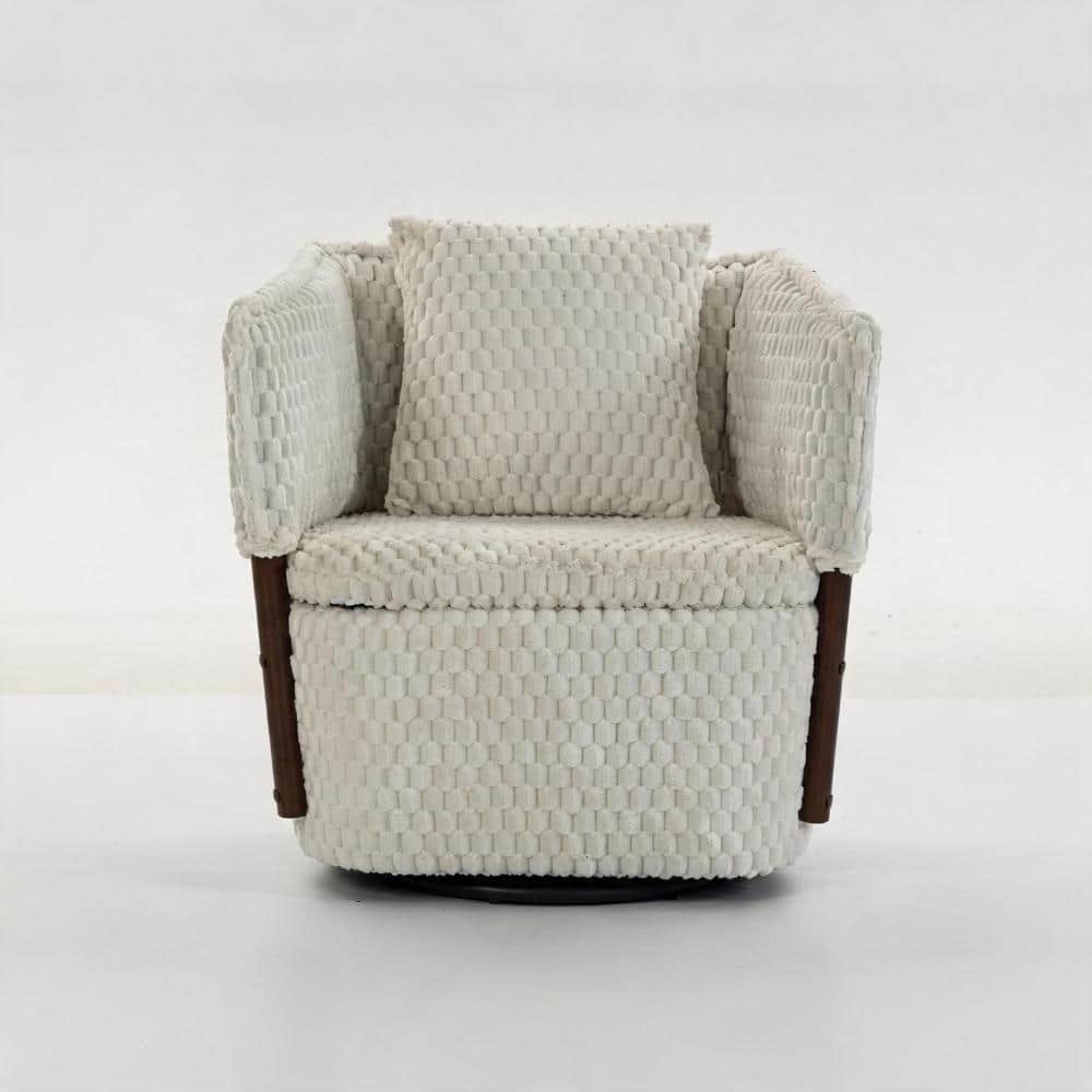 Antique White Corduroy Mid Century Modern Accent Chair with Solid Wood Frame, 360° Full Swivel, Storage Seat, Waist price history on PriceWatchPro