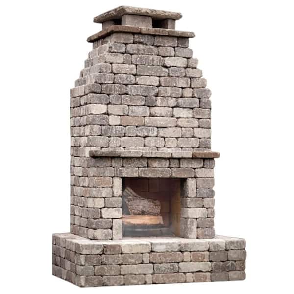 Rockwell 47.25 in. x 66.875 in. x 105.5 in. Timberwood Blend Outdoor Weathered Concrete Fireplace Kit