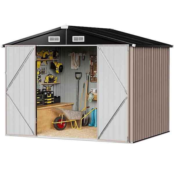 Sizzim 6 ft. W x 8 ft. D Outdoor Galvanized Metal Storage Shed with 4 air vents, Frame Garden