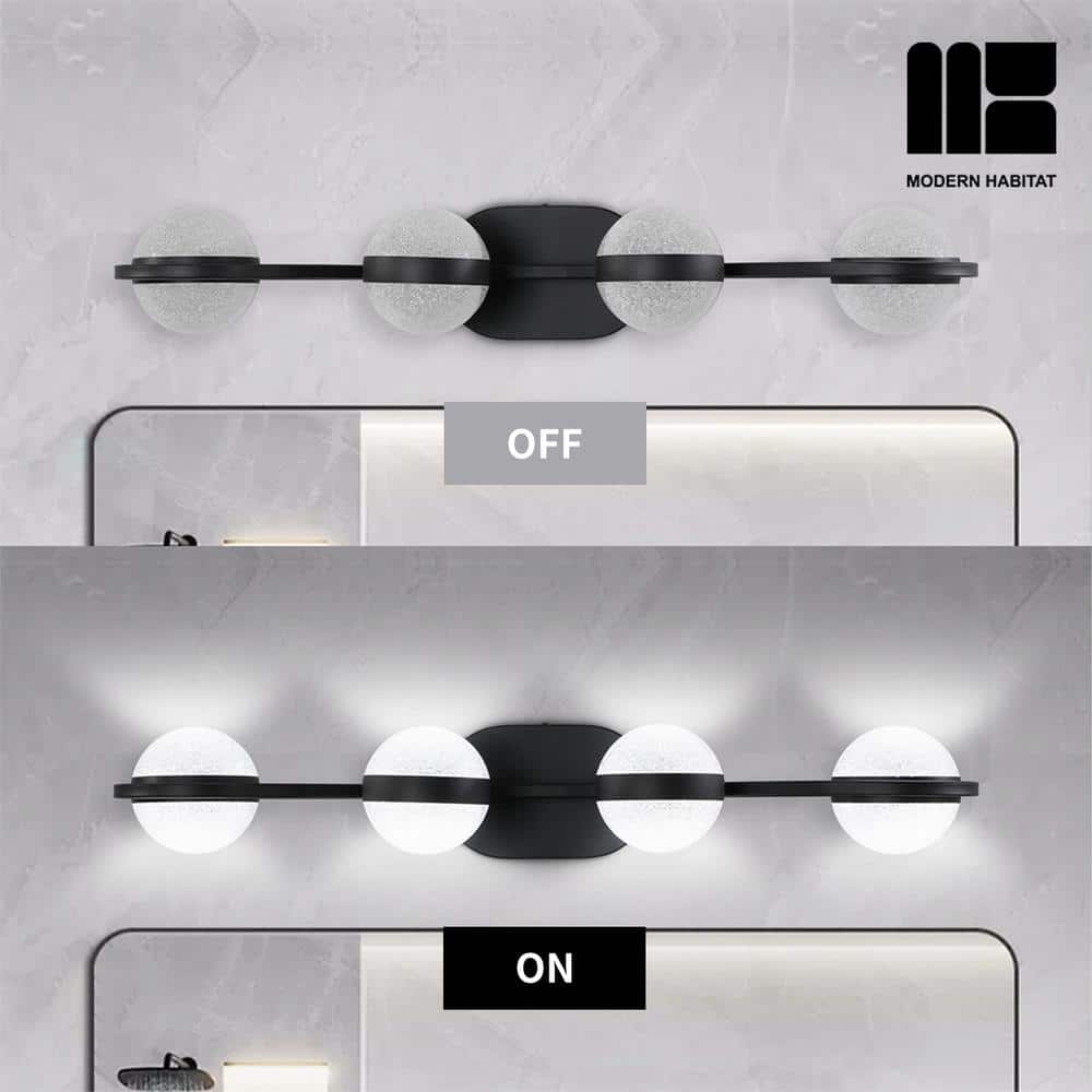Black Metal 4-Light Dimmable LED Vanity Light with Globe Shades