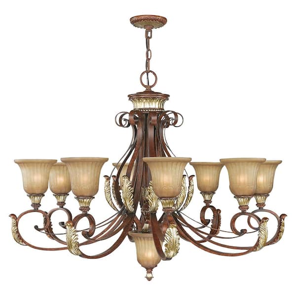 Livex Lighting Villa Verona 9 Light Verona Bronze with Aged Gold Leaf Accents Chandelier